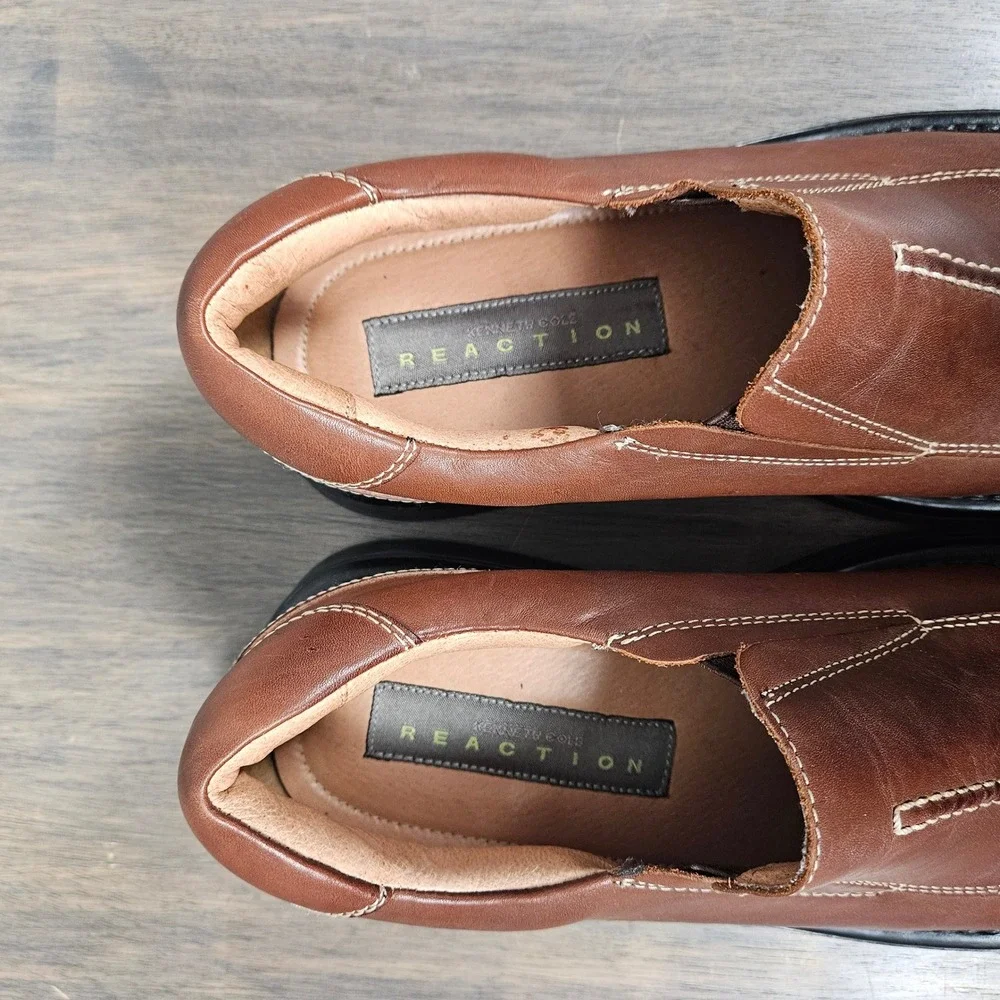 Kenneth Cole Reaction Mens 8 Leather Slip On Loafers‎ Comfort Brown Shoes